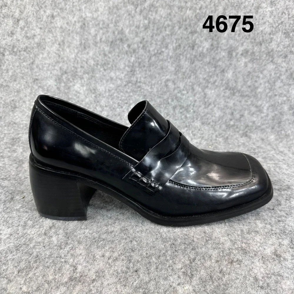 Jeffrey Campbell Ecole Loafers Womens 9 Black Patent Block Heel Penny Platform